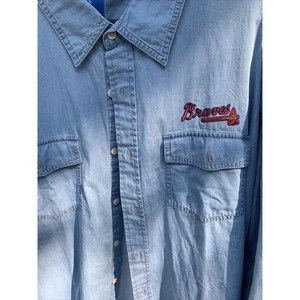Atlanta Braves L/S button down Men's shirt by Antigua. Size XXL Blue Denim